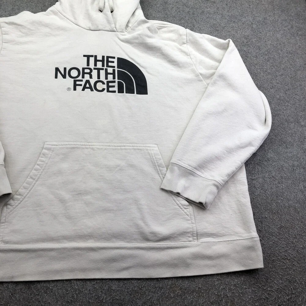 The North Face Hoodie Mens 2XL White Pullover Fleece Sweatshirt Big Logo Graphic